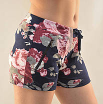 Шорти жіночі трикотажні короткі з квітковим візерунком і кишенями на блискавці від M до 3XL — Хризантема, фото 2