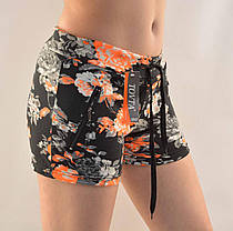 Шорти жіночі трикотажні короткі з квітковим візерунком і кишенями на блискавці від M до 3XL — Хризантема, фото 4