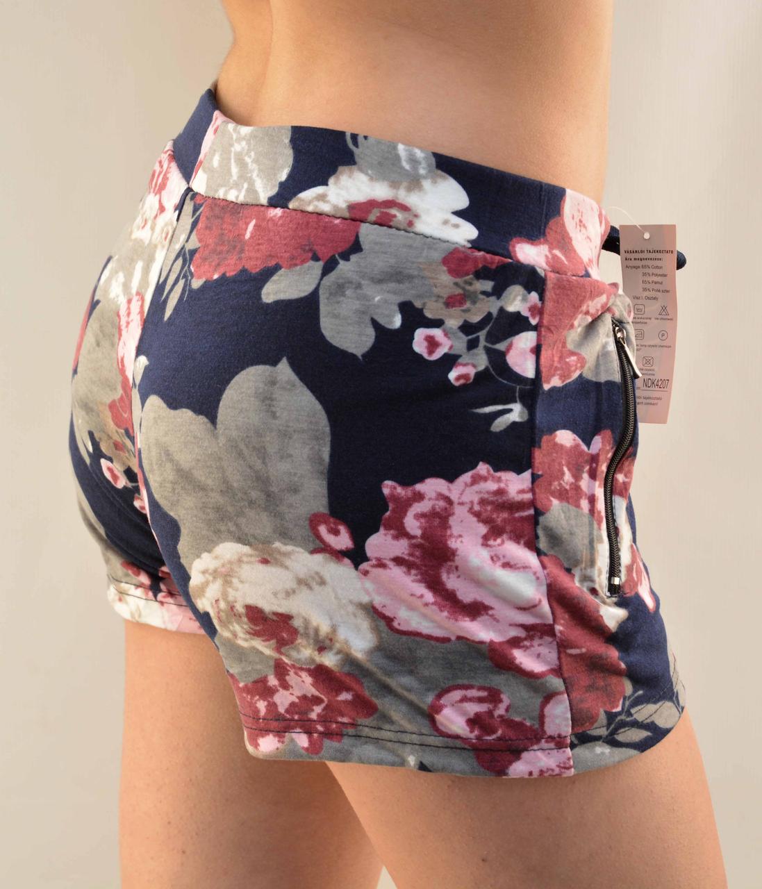 Шорти жіночі трикотажні короткі з квітковим візерунком і кишенями на блискавці від M до 3XL — Хризантема