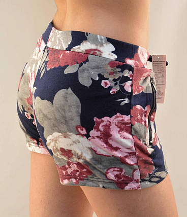 Шорти жіночі трикотажні короткі з квітковим візерунком і кишенями на блискавці від M до 3XL — Хризантема, фото 1