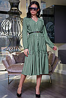 Женское платье клёш с рюшами 40-48 размера оливковое
