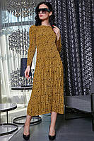 Женское платье с плиссированной юбкой 40-48 размера горчичное