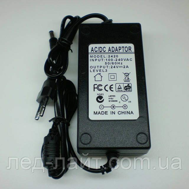 Блок питания (адаптер) 24В 2А 48Вт в пластиковом корпусе оптом и в ...