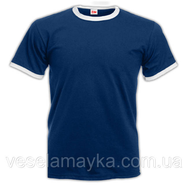 Темно-синя чоловіча футболка з білою окантовкою, фото 1