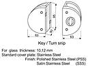 HDL-010A ЗАМОК ДВОСТОРОННІЙ СКЛО/СКЛО НАКЛАДНОЇ БЕЗ ВИРІЗУ, ПІД ПОВОРОТНИК І КЛЮЧ (нержавійка), фото 3