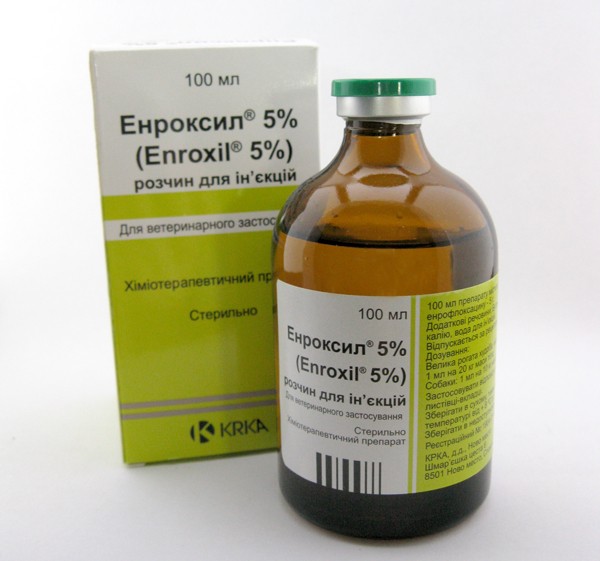 Енроксил 5% ін'єкційний антибіотик, 100 мл, енрофлоксацин, свині, собаки, корови