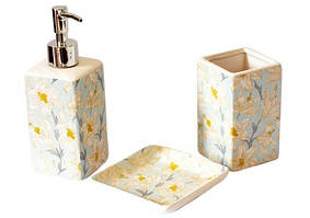 Набір для ванної кімнати, кераміка, 3 предмети: дозатор для мила, склянка, мильниця