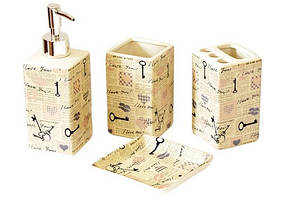 Набір для ванної кімнати, кераміка, 4 предмети: дозатор для мила, мильниця, 2 склянки