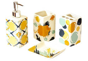 Набір для ванної кімнати, кераміка, 4 предмети: дозатор для мила, мильниця, 2 склянки