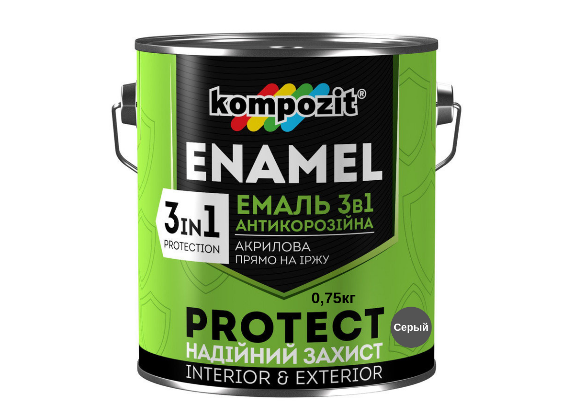 Емаль антикорозійна Kompozit Protect 3 в 1 сірий 0.75кг
