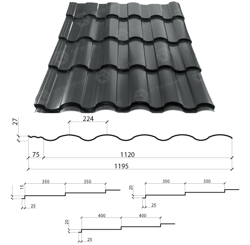 Металочерепиця VALENCIA 0,50 мм PEMA RAL 7024 Німеччина