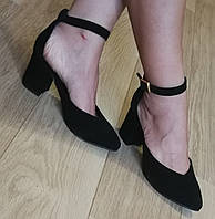 Комфортные туфли Limoda из натуральной замши босоножки на каблуке 6 см черные