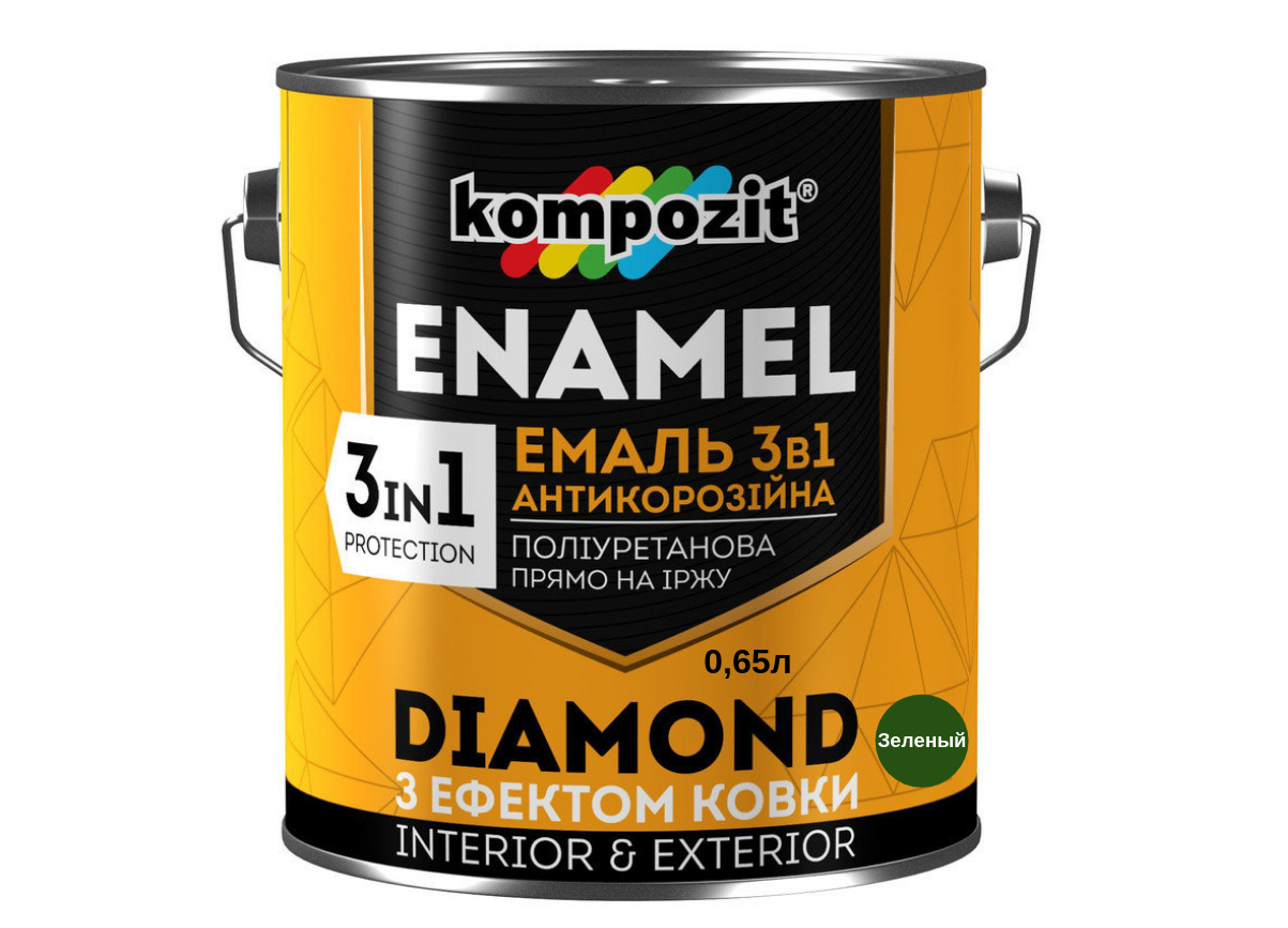 Емаль антикорозійна Kompozit Diamond 3 в 1 зелений 0.65л