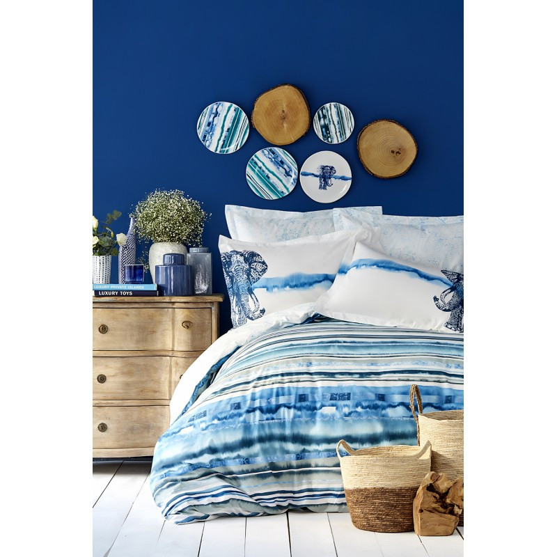 Постільна білизнаKaraca Home ранфорс - Nalini mavi 2019-2 блакитний Євро