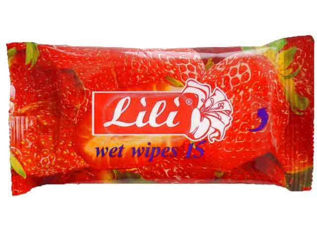 Волога серветка 15 шт. "Lili "Полуниця" (1 пач), фото 1