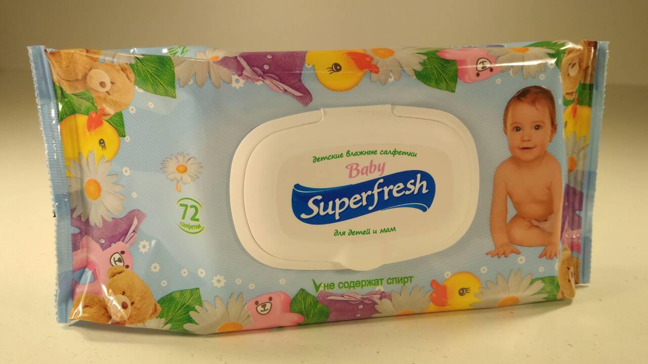 Волога серветка 72 шт. Суперфреш із клапаном (1 пач), фото 1