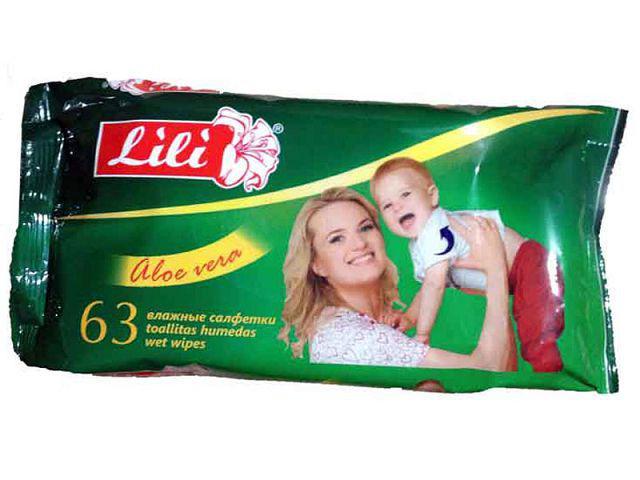 Волога серветка 63 шт. Lili "Алое" (1 пач), фото 1
