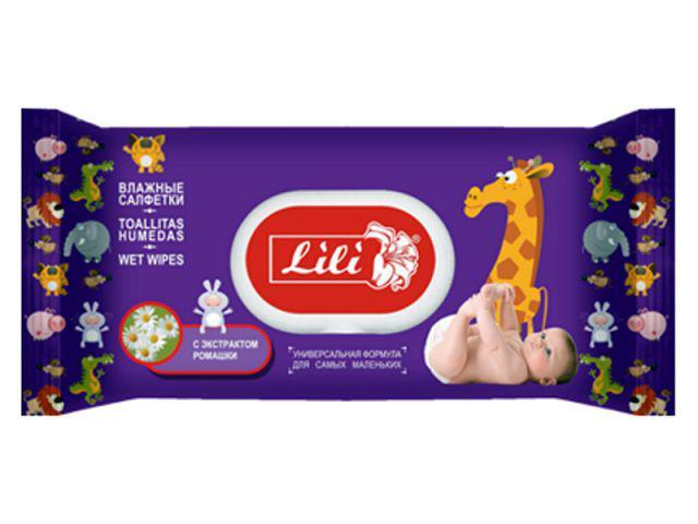 Дезінфікувальні вологі серветки 120 шт. Lili "Ромашка" клапан (1 пач), фото 1
