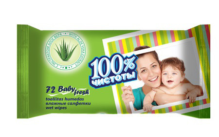 Дезінфікувальні вологі серветки 72 шт. "100%" Алое (1 пач), фото 1