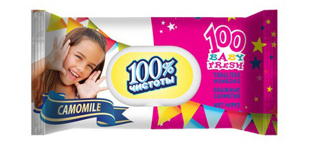 Волога серветка освіжаюча 100 шт." 100% "Ромашка" з клапаном (1 пач), фото 1