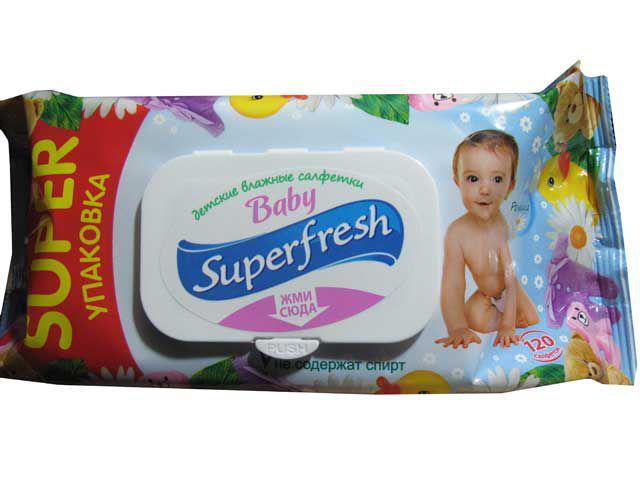 Волога серветка 120 шт. Суперфреш із клапаном (1 пач), фото 1
