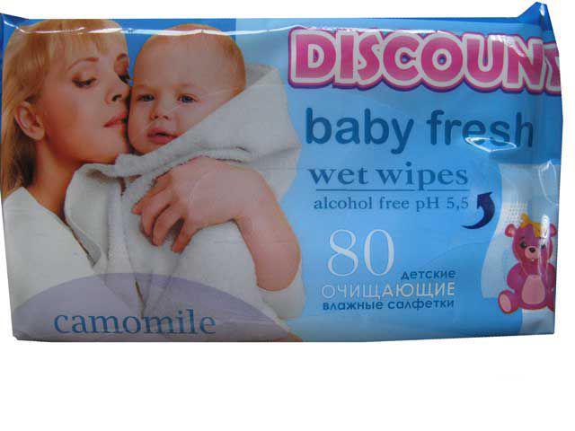 Вологі серветки для обличчя та рук 80 шт. Lili "Ромашка" (1 пач), фото 1