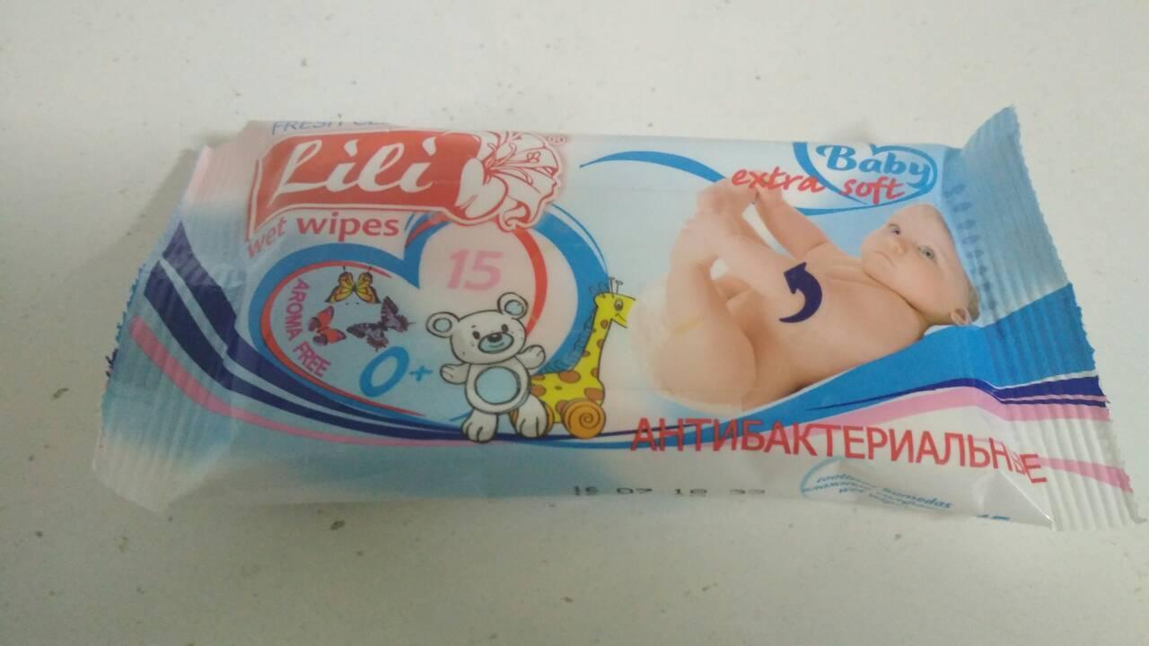 Одноразові вологі серветки 15 шт. "Lili "Дитяча" (1 пач), фото 1