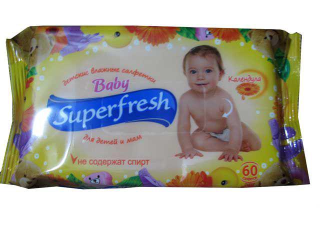 Серветки вологі Суперфреш (60 шт.) для дітей (1 пач), фото 1
