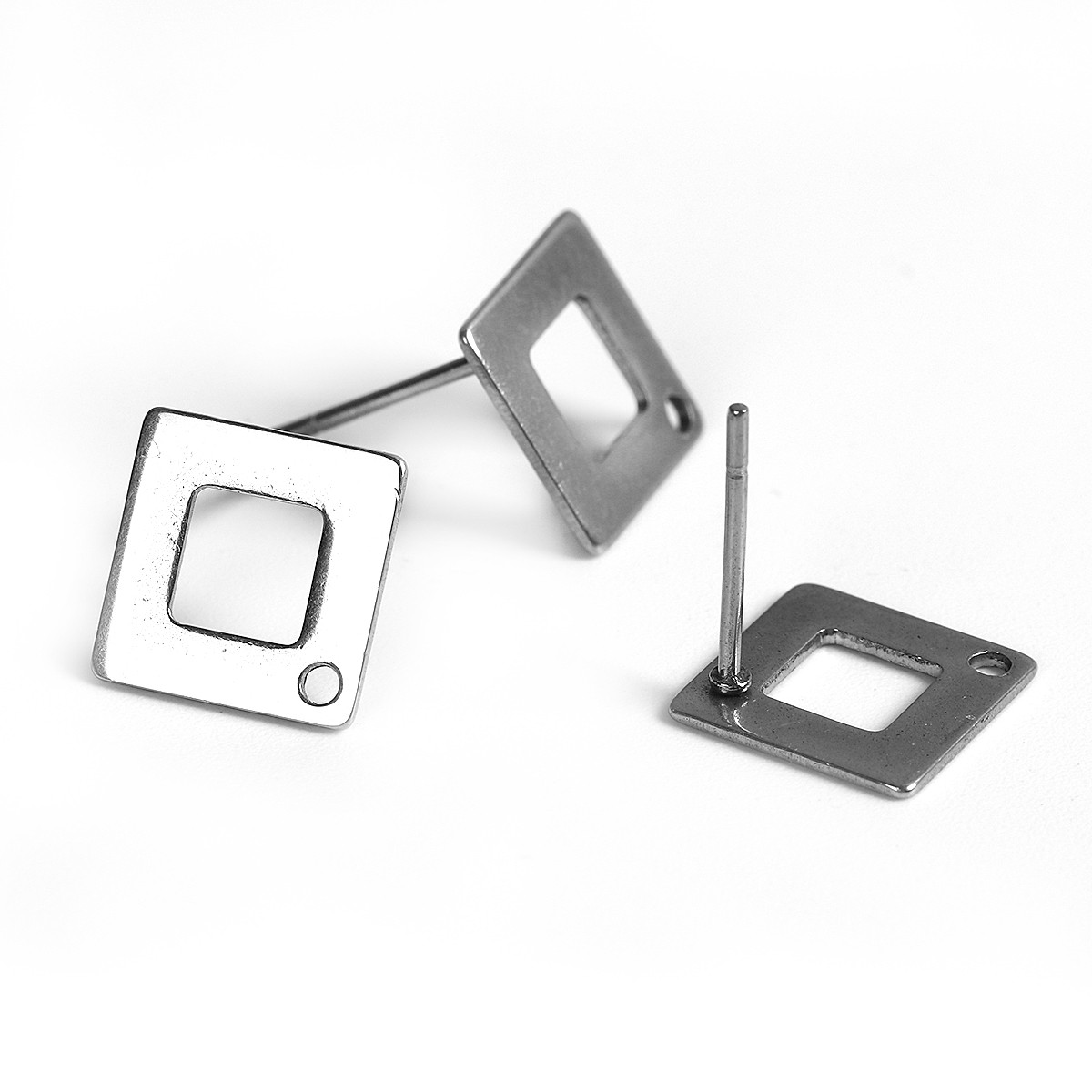 Основа для сережок Finding Ромб цвяшки нержавіюча сталь з отвором для підвіски Сталистий 14 мм x 14 мм Ціна за 1 шт, фото 1