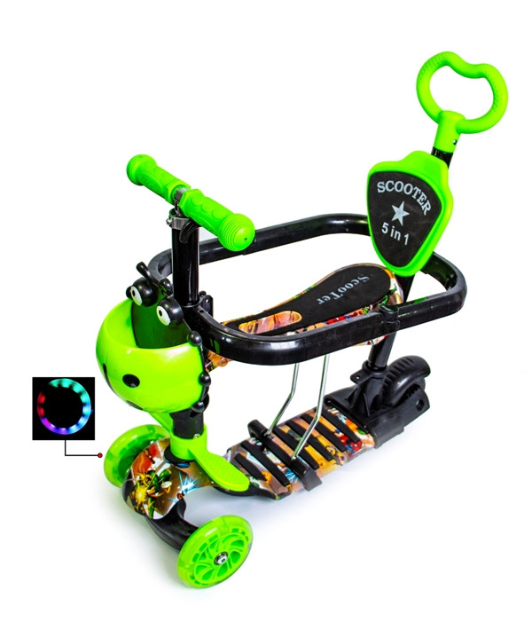 Самокат Scooter 5 в 1 з бортиком, малюнок "Герої"