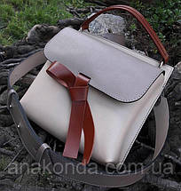 562-к Сумка крос-боді жіноча, натуральна шкіра, комбінована молочна екрю темна бежева пудра руда, фото 2