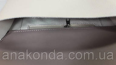 562-к Сумка крос-боді жіноча, натуральна шкіра, комбінована молочна екрю темна бежева пудра руда, фото 5