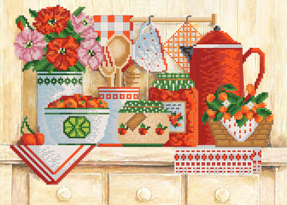Схема для вишивання бісером на атласі Кухонний куточок