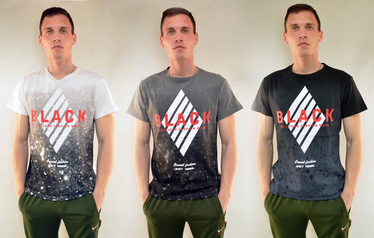 Футболка чоловіча з коротким рукавом і принтом Black від M до 2XL