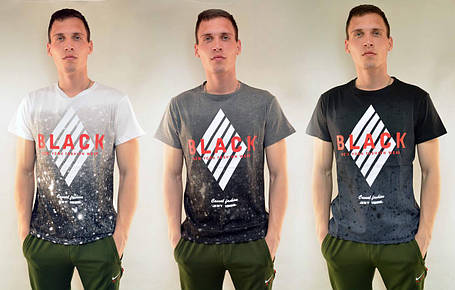 Футболка чоловіча з коротким рукавом і принтом Black від M до 2XL, фото 1