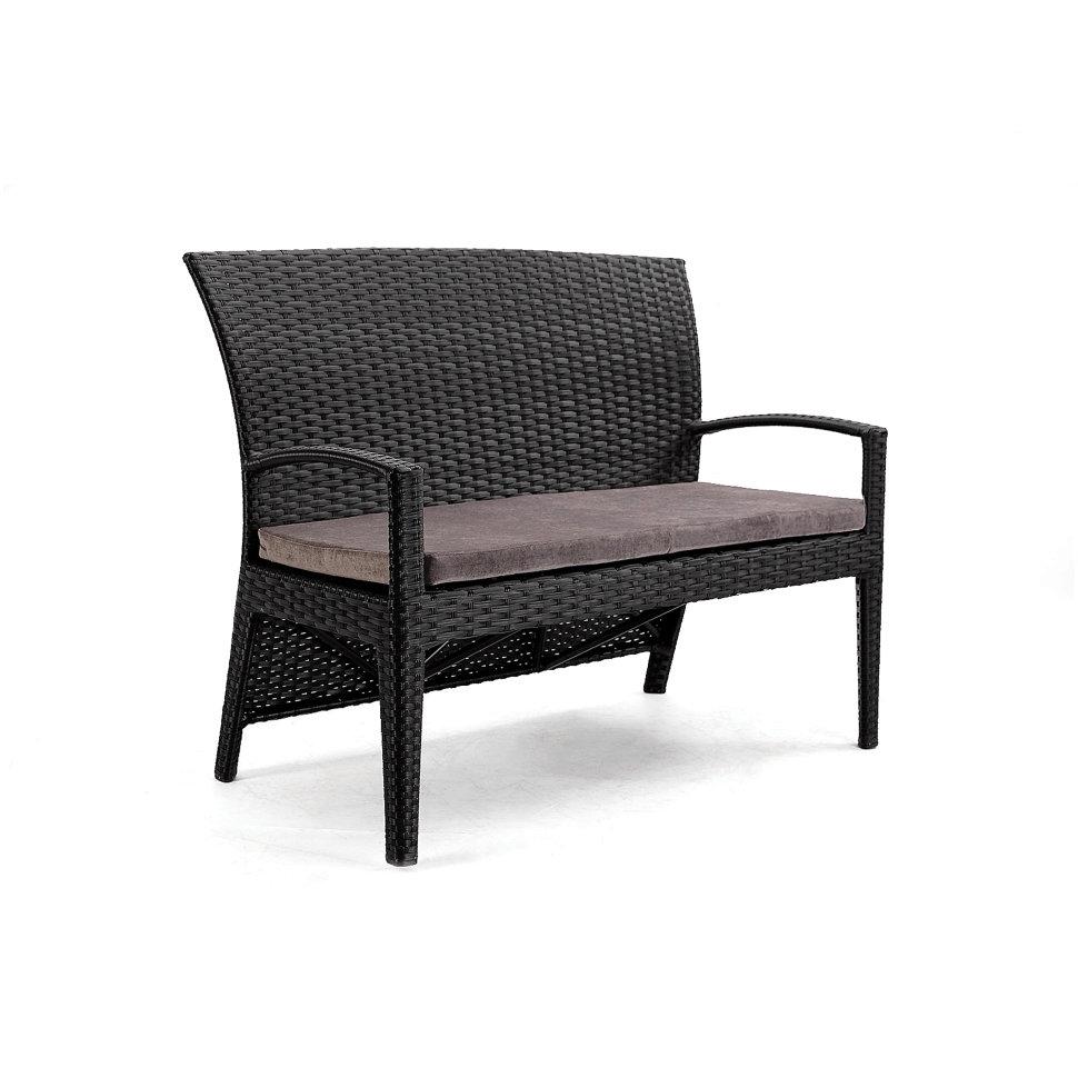 Диван 2-місний Каліфорнія без текстилю каркас алюміній, віск.ротанг L12, А01 Чорний, 125х68х98 (Pradex ТМ)