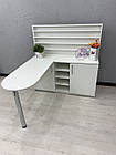 Манікюрний кутовий стіл з широкими полицями для лаків, фото 2
