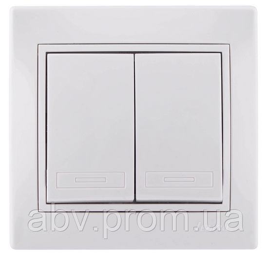 Вимикач 2-клав. Lezard MIRA білий із білою вставкою, фото 1