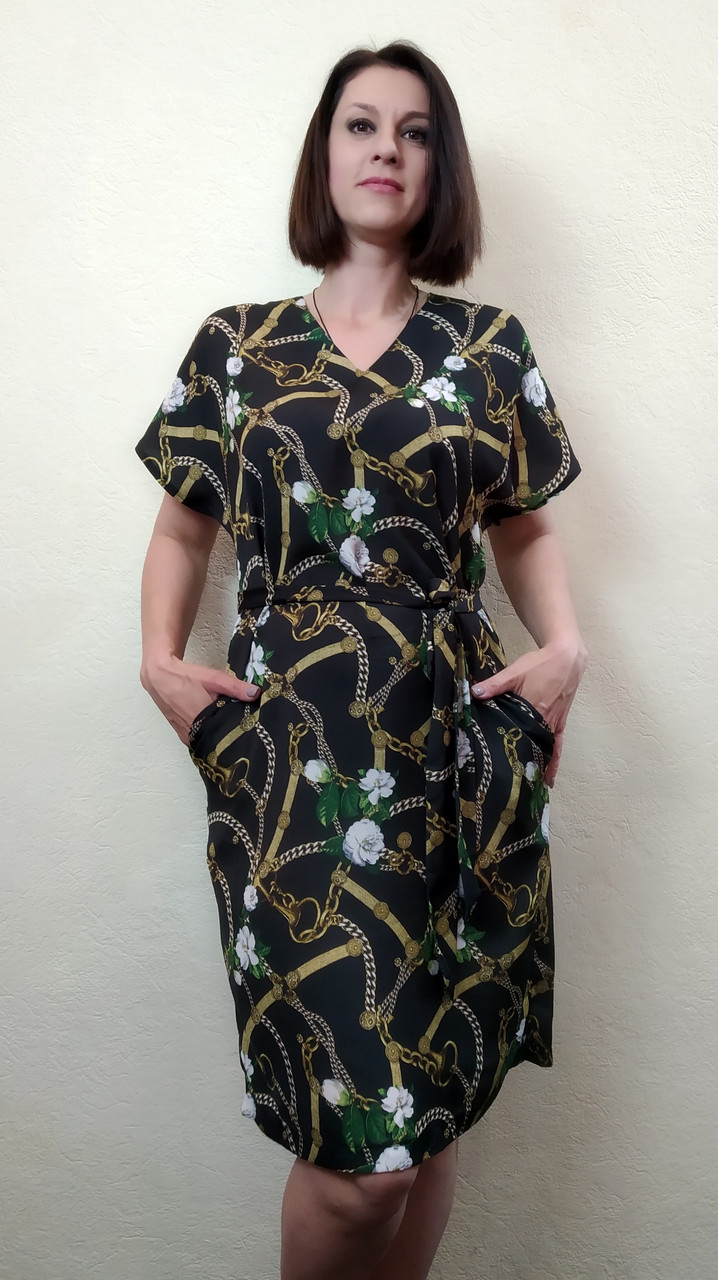 Жіноча літня сукня вільного силуету з кишенями та поясом П237, фото 1