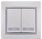 Вимикач 2-клав. Lezard MIRA білий із сірою вставкою