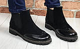Стильні жіночі черевики челсі оксфорд замша шкіра чорні взуття 37 розм демісезонні, фото 2