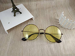 Круглі сонцезахисні окуляри тихіші Ray Ban з кольоровою лінзою — жовті в золоті з ефектом антифар