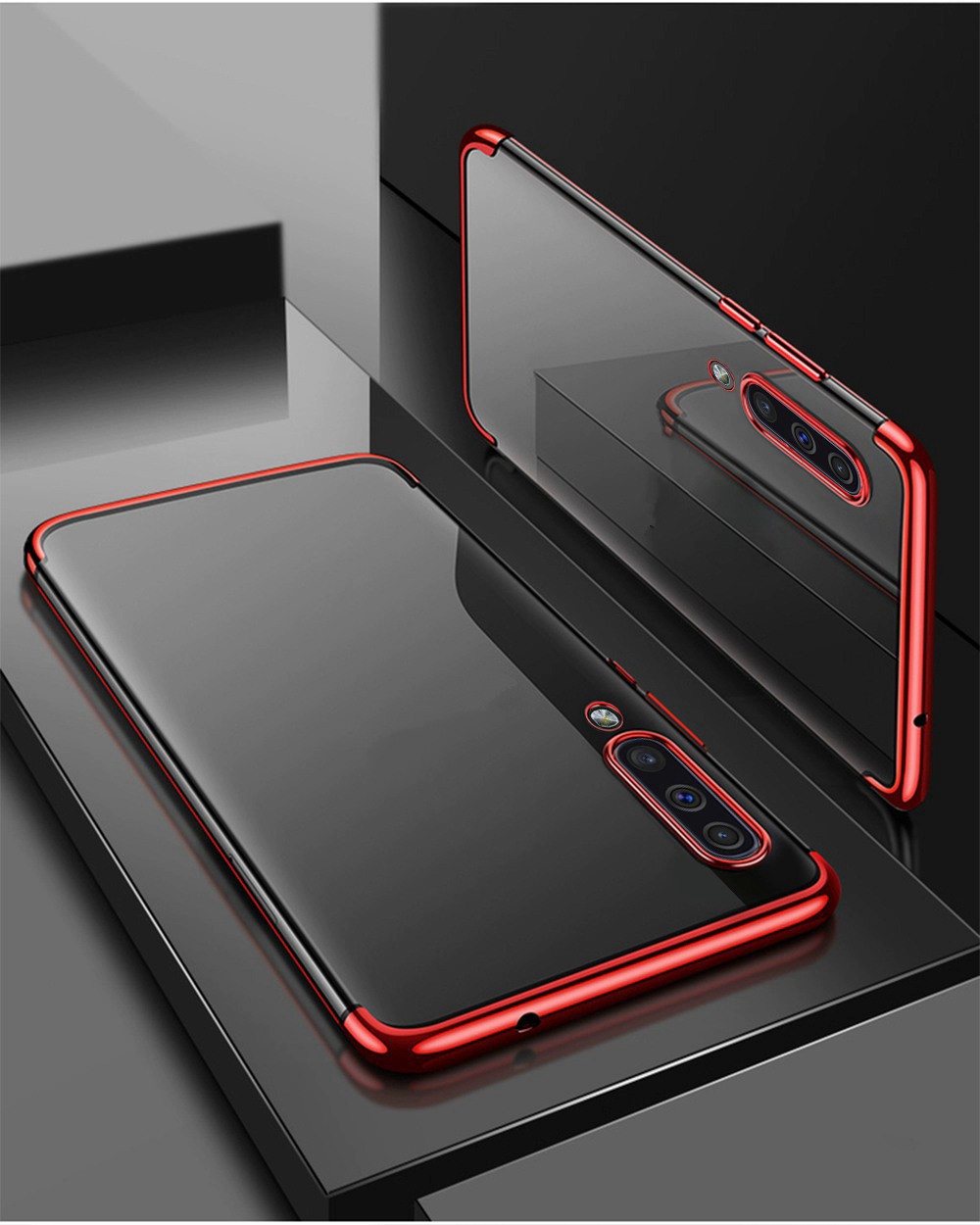 Прозорий тонкий чохол із червоним обідком для Xiaomi Mi 9 червоний силіконовий бампер