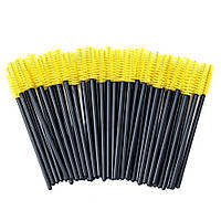 Щеточки для расчесывания ресниц желтые с черной ручкой, 50 шт. в упаковке