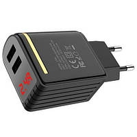 Мережевий зарядний пристрій Hoco C39A Enchanting 2 USB, 2.4 A з індикатором струму/напруги