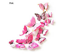Розовые бабочки на магните - в наборе 12шт. разных размеров, в комплект так же входит 2-х сторонний скотч