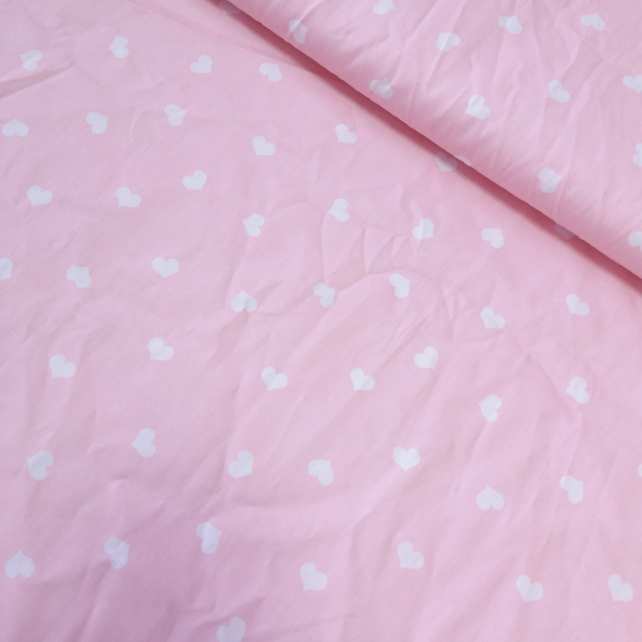 Сатин зі світло-рожевими сердечками на рожевому тлі, ширина 160 см, фото 1
