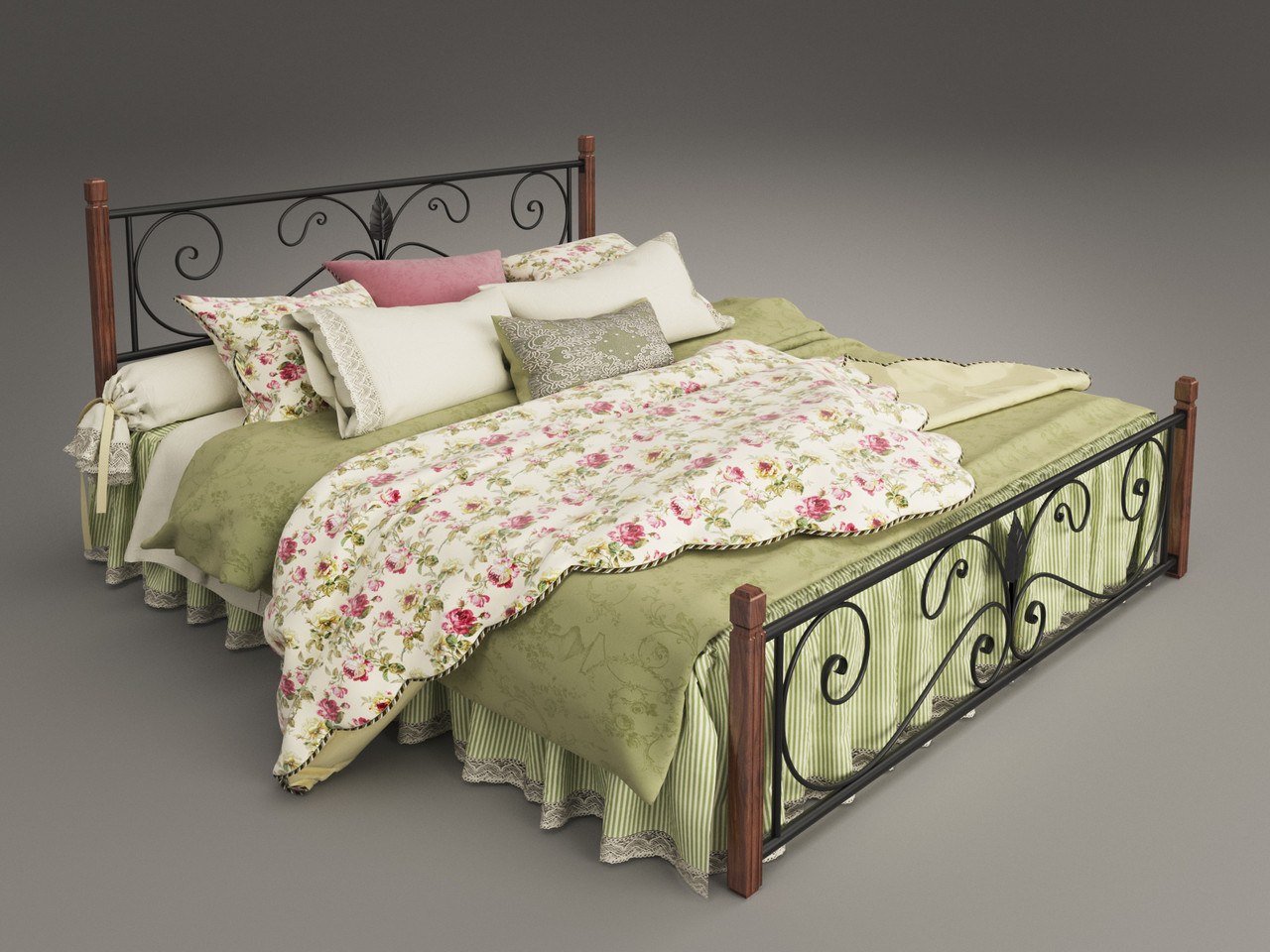 Двоспальне ліжко Tenero Крокус металева на дерев'яних ніжках