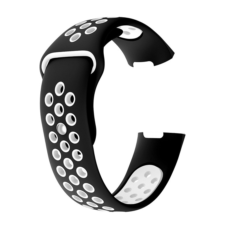 Силіконовий ремінець з перфорацією для фітнес браслета Fitbit Charge 3 / 4 - Black&White / розмір L