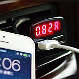 Автомобільний зарядний 4 в 1 — вольтметр, амперметр, термометр (червоний дисплей), фото 6
